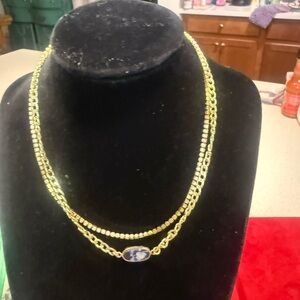 Elegant Gold 2-strand Necklace with Blue Pendant